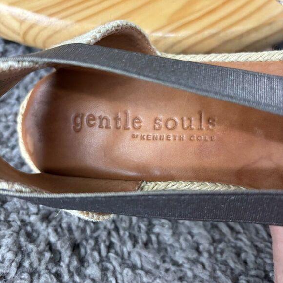 Gentle Souls Lena Leather Espadrille Sandals Womens 8 Silver Slip On Peep Toe - Picture 7 of 9